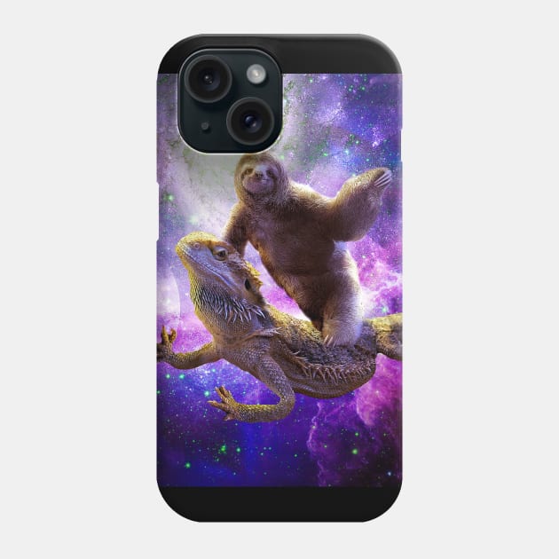 Space Sloth Riding Bearded Dragon Lizard Phone Case by Random Galaxy