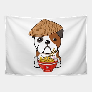 Funny English BullDog Eating Noodles Tapestry