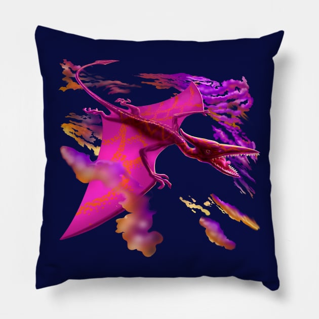 Pterodactyl at sunset Pillow by AyotaIllustration