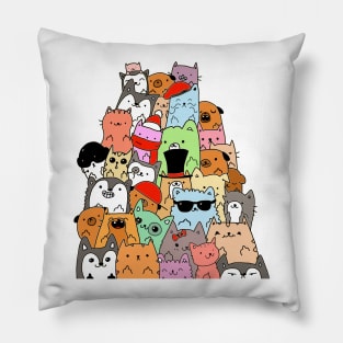 Cute Cats and Dogs Doodle Pillow