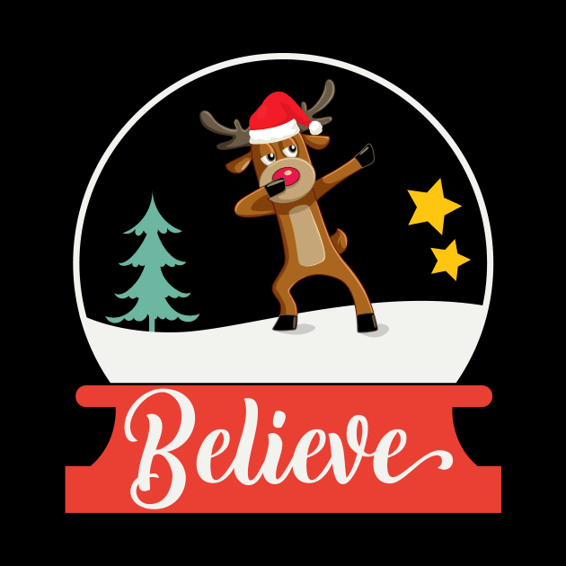 Funny Dabbing Reindeer Dab Rudolph Believe Snow Globe Christmas Gifts For Men Women and Kids by BadDesignCo