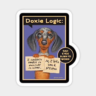 Cute Doxie Dog on Dappled Dachshund Holding Signs tee Magnet