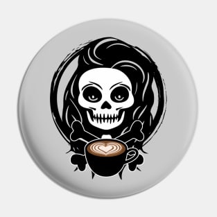 Barista Skull and Coffee Cup Black Logo Pin