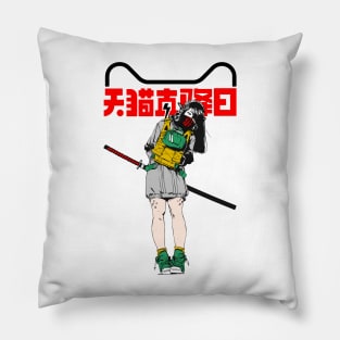 Cute Vaporwave Samurai Japanese Girl Pillow