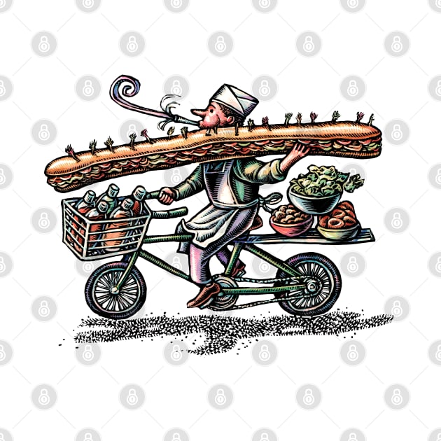 Sub Sandwich Delivery Guy on Bike by Lisa Haney