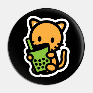 Cat Orange Matcha Boba Tea Drink Bambu Kitten Animal Lover Pin