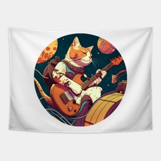 Alone Cool Cat Play Guitar Bass - Cat Lover Tapestry