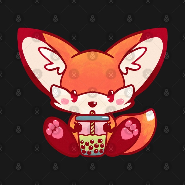 Fox bubble tea kawaii cute adorable chibi hand painted by astronauticarte
