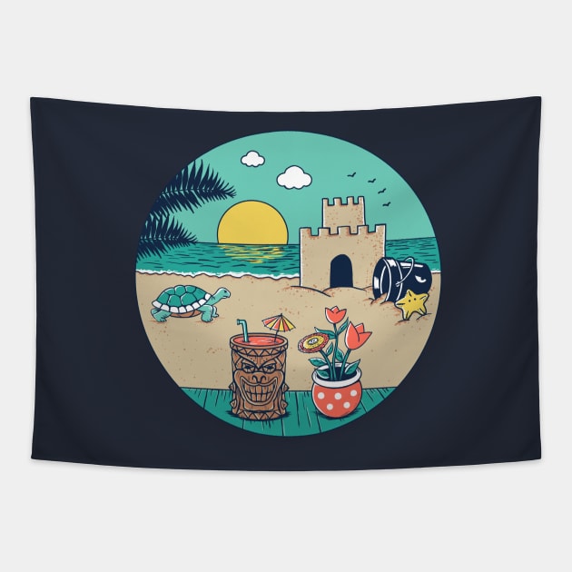 Video game beach Tapestry by coffeeman