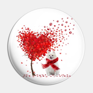 Valentine's Day Heart Tree Love White Pomeranian Pin