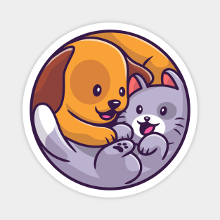 Cute Dog And Cat Cartoon Magnet