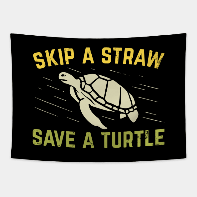 Skip A Straw Save A Turtle Scuba Diver Diving Gift Tapestry by Dolde08