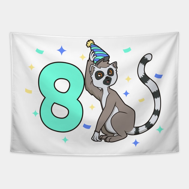 I am 8 with lemur - kids birthday 8 years old Tapestry by Modern Medieval Design