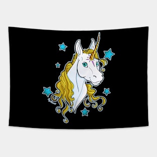 Golden Unicorn with Stars Tapestry