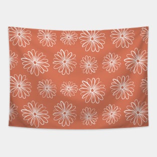 Terracotta Line Art Daisy Flowers Pattern Tapestry