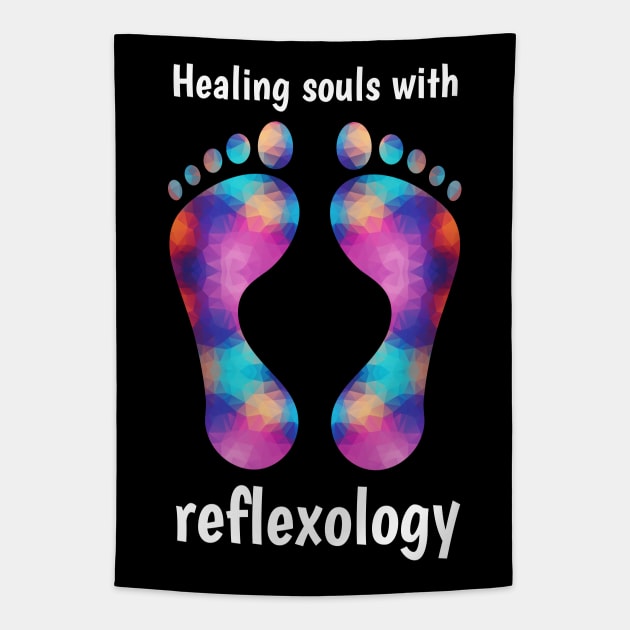 Healing Souls with Reflexology (white text) Tapestry by Balanceandharmonyforreflexologists