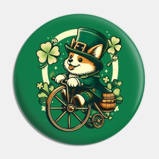 Corgi Riding a Vintage Cycle - St Patrick's Day Pin