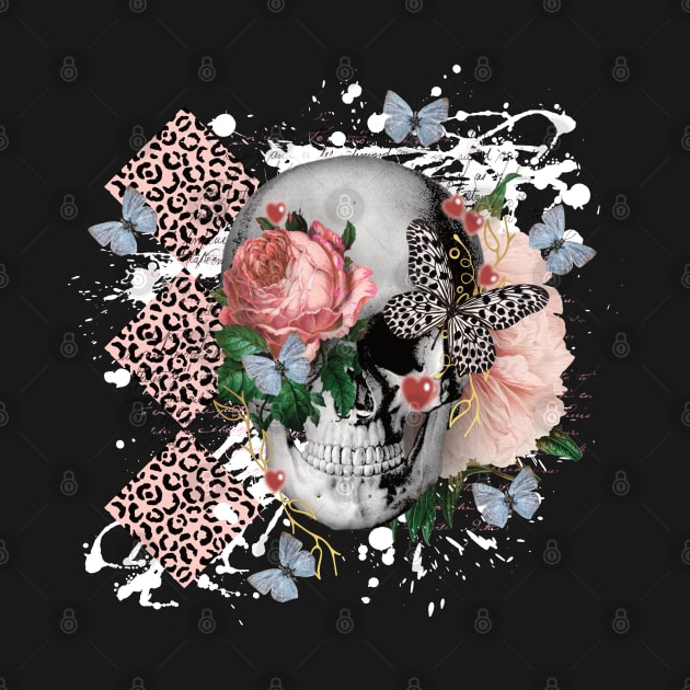 FLORAL SKULL LEOPARD PRINT PAINT SLASH BUTTERFLIES by FlutteringWings 