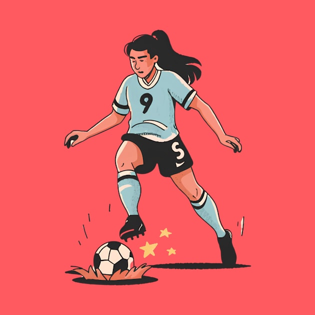 90s Nostalgia Minimalist Girl Kicking Football | Women's Soccer Enthusiast Design by Tecnofa