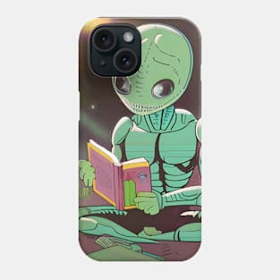 Believe in Yourself Funny an Alien reading a Book Phone Case