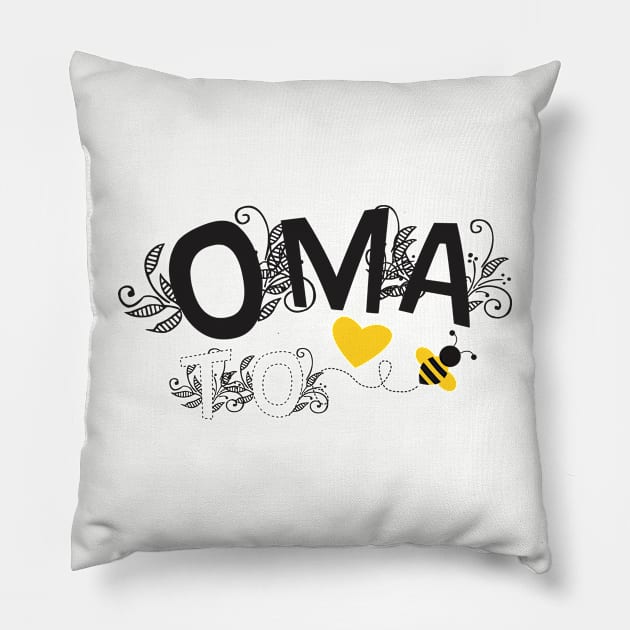 Oma To Be | Modern Cute Black And White Floral Typography With Yellow Bee And Heart | New Baby Announcement Pillow by ZAZIZU