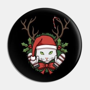 White Christmas Cat Pin