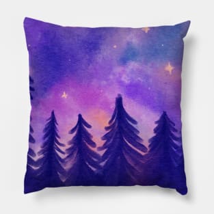 Blue Fantasy Starry Night in the Woods Pillow