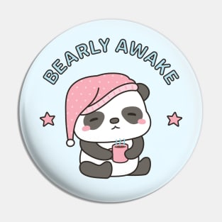 Cute Bearly Awake Sleepy Panda With Coffee and Nightcap Pin