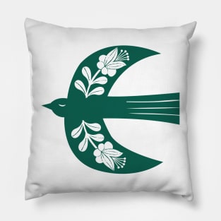 Large Folk Bird dark green Pillow