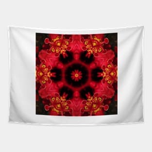 hexagonal floral fantasy from a red and gold hibiscus Tapestry