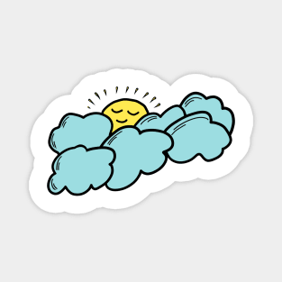 Smiling Sun Blue Cloud Hand Drawing Magnet