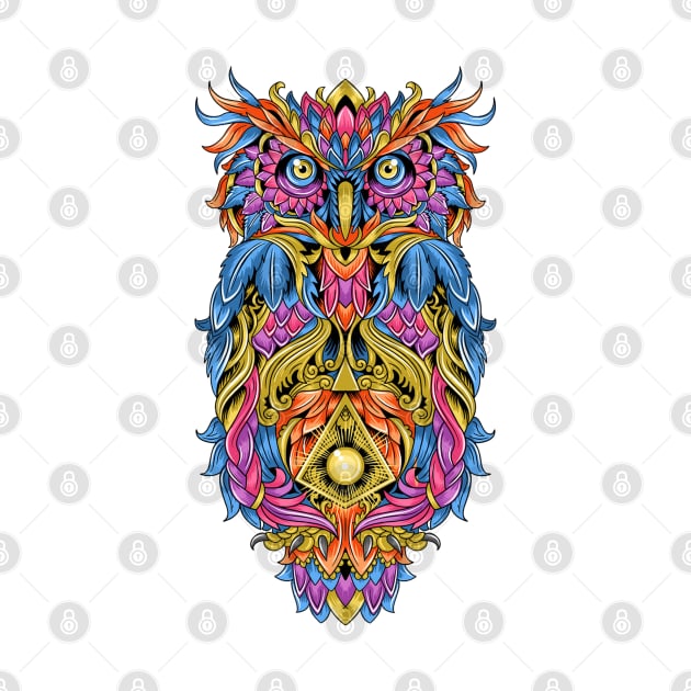 Magic Owl - Colorful Fantasy Bird Art by bigbikersclub