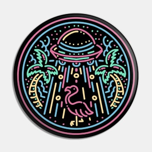 Alien Invasion of a Beach & Pink Flamingo Pin