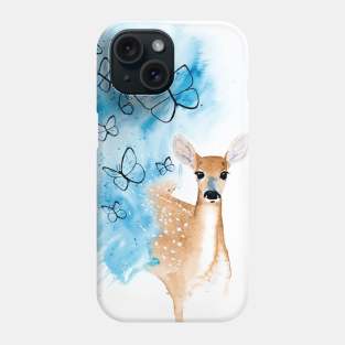 Butterfly Deer Watercolour Painting Phone Case