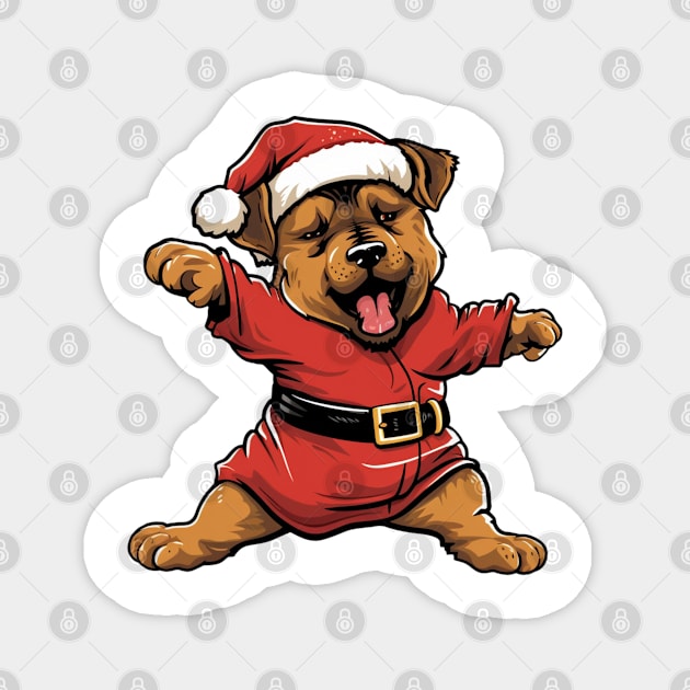 Cartoon Christmas Rottweiler Dog Dancing Magnet by Chromatic Fusion Studio