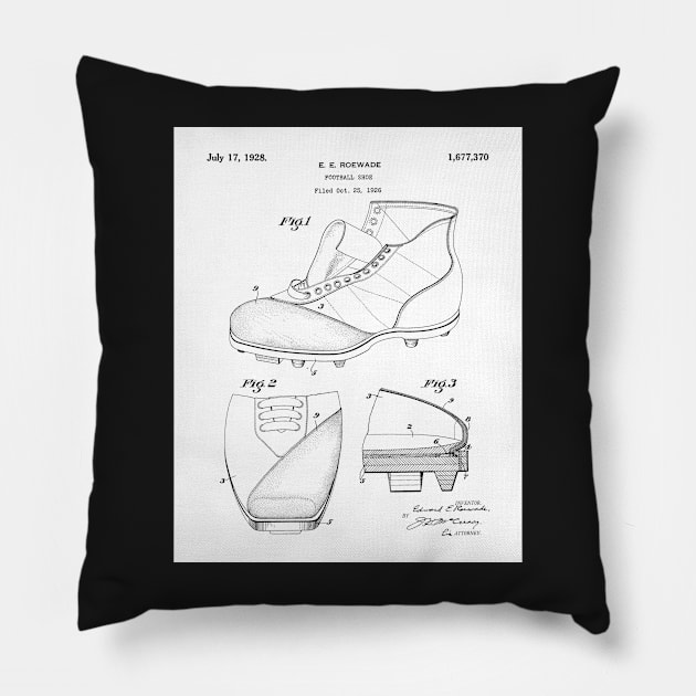 Football Shoe Patent - American Football Boot Coach Fan Football Lover Art - White Pillow by patentpress