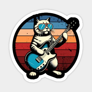 Electric Guitar Cat Rock Music Retro Funny Cat Magnet