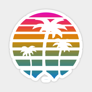 80s RETRO WHITE PALM TREES TROPICAL OCEAN ON A 80'S SUN BACKGROUND Magnet