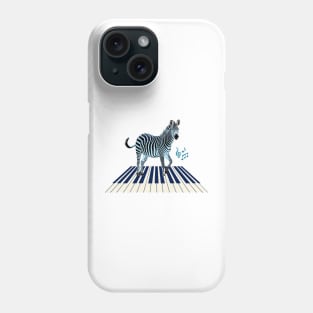 Zebra in Blue on Keyboard with Music Notes Phone Case