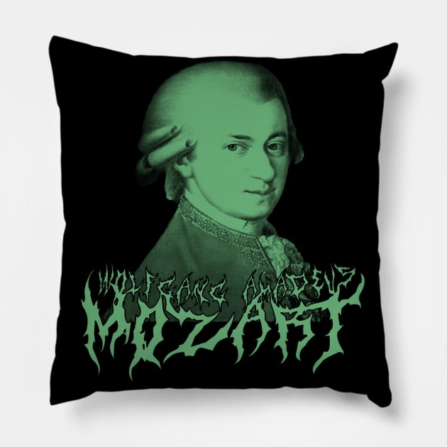 MOZART METAL - Wolfgang Amadeus Mozart Classical Composer (green) Pillow by blueversion