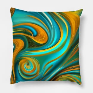 Abstract Turquoise and Gold Swirls Pillow