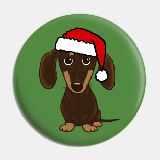 Chocolate Dachshund with Santa Hat Cute Wiener Dog Christmas Pin