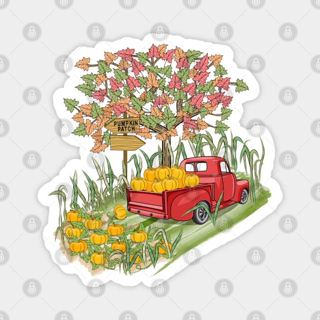 Vintage Pumpkin Pickup Truck Magnet by Designoholic