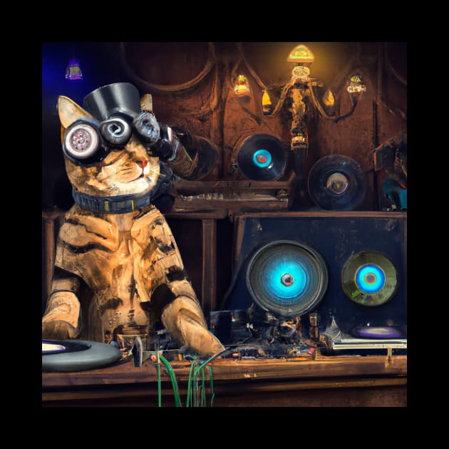 Steampunk DJ Cat #2 by Philly Tees
