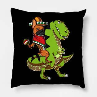 French Bulldog Riding T-Rex Dinosaur Mexican Cinco de Mayo Pillow