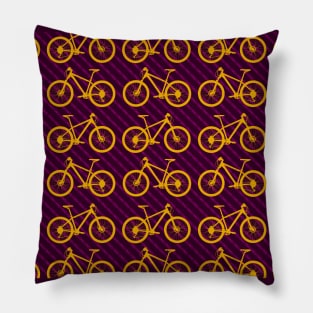 Mountain Bicycle vector set collage with Vibrant yellow and violet colors and bike chain pattern Pillow