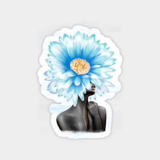 Black and white girl with color beautiful flowers in her head. Magnet