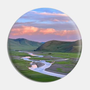 Sunset River Serenity Landscape Scenery Pin