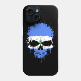 Chaotic Nicaraguan Flag Splatter Skull Phone Case