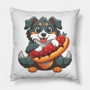 cute dog hugging hotdog Pillow